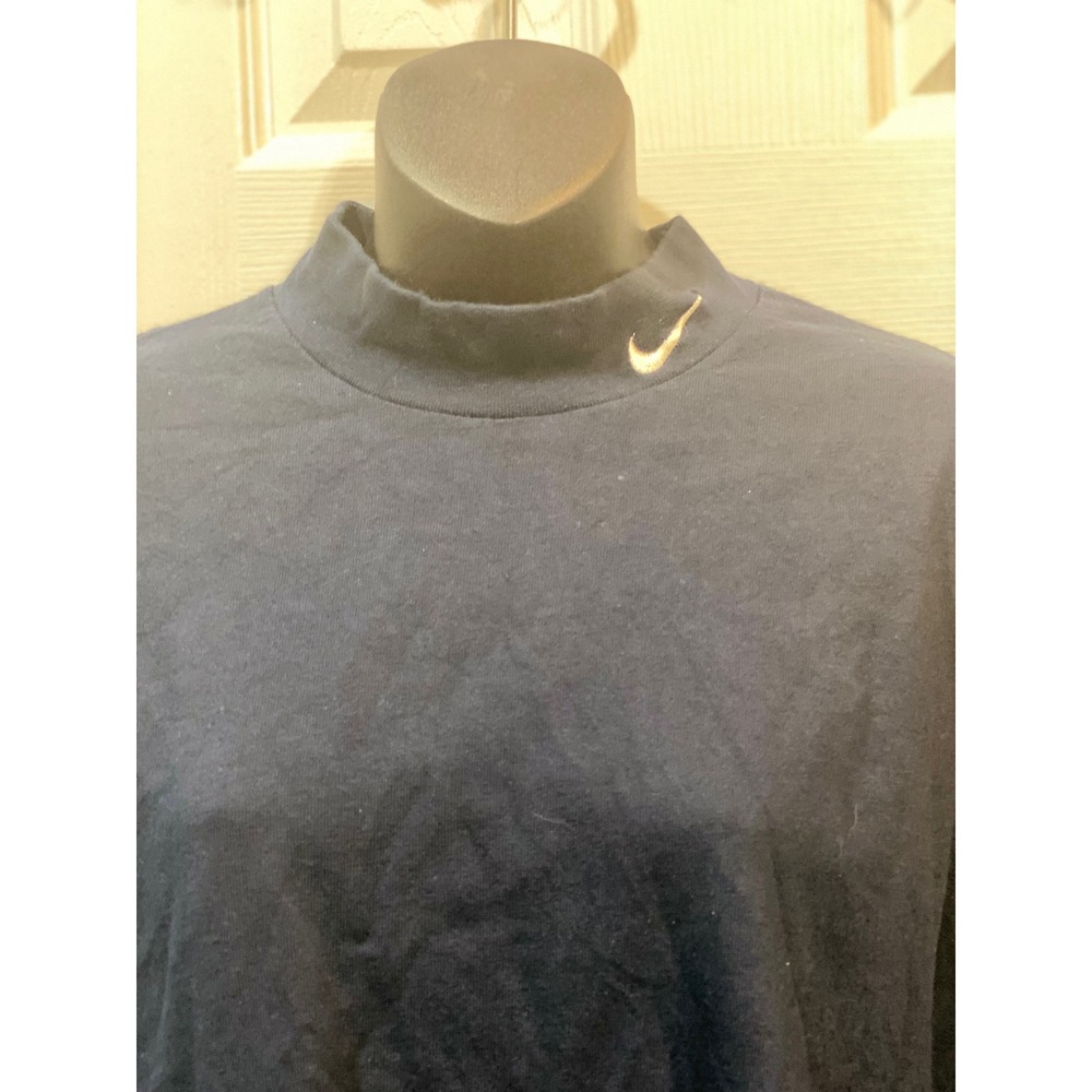 Nike Long Sleeve Mock Neck Top Navy Blue Gold Logo Womens Size Large‎ - Picture 3 of 5